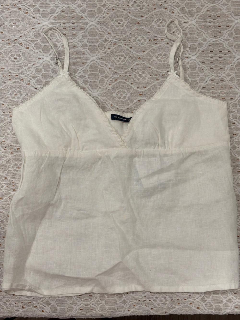 Brandy Melville Cream Linen Tank with Lace Trim